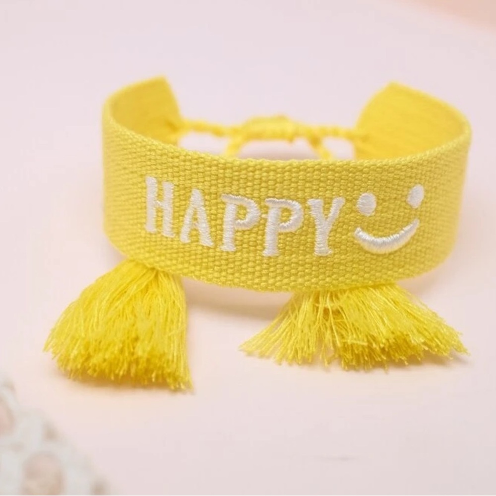 NEW| Happy Yellow Bohemian Smiley Face Tassel Bracelet